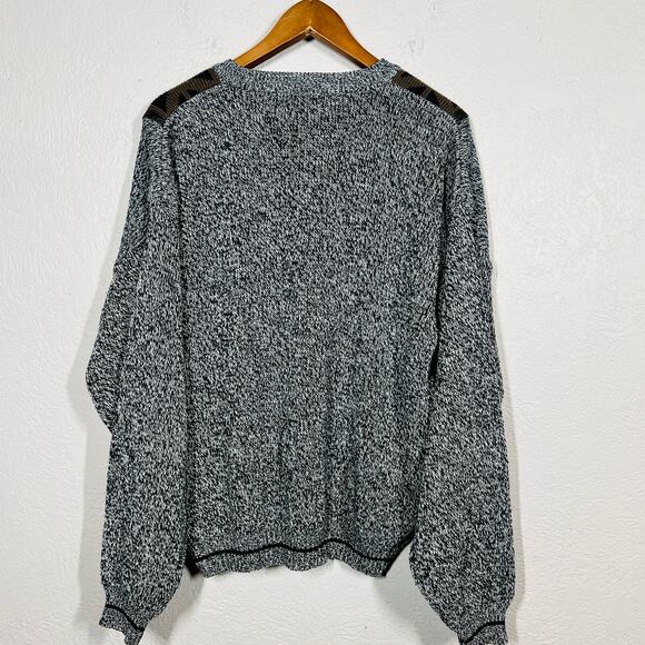 Vintage 80s Urban Works V Neck Dad Sweater Leather Trim Black White - L - Picture 7 of 7